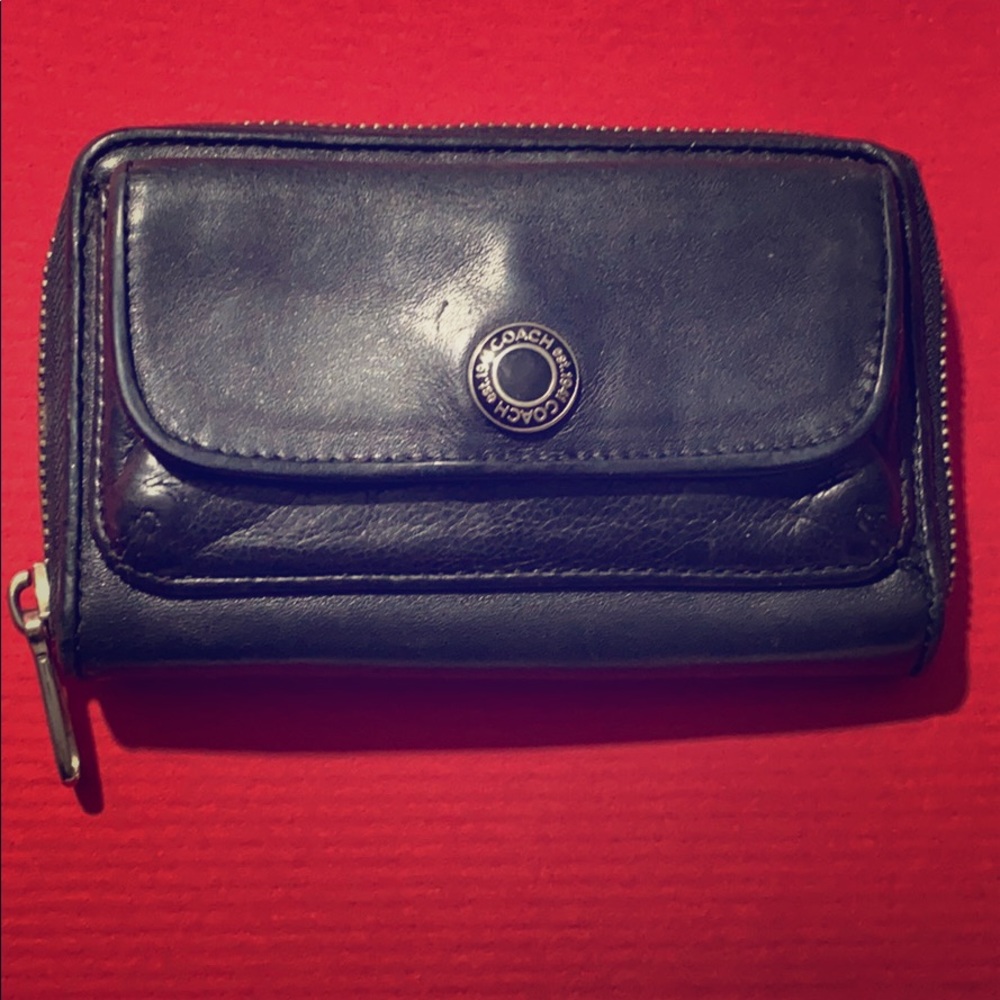 Coach Black Leather Wallet with front pocket